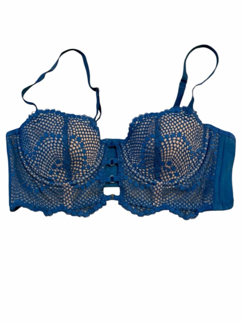 ADORE ME Blue Fishnet Lace Longline Push-Up Bra Underwire Lingerie 34A